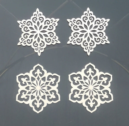 Laser Cut Wooden Snowflake Ornaments: Christmas Tree Decor, Set of 4