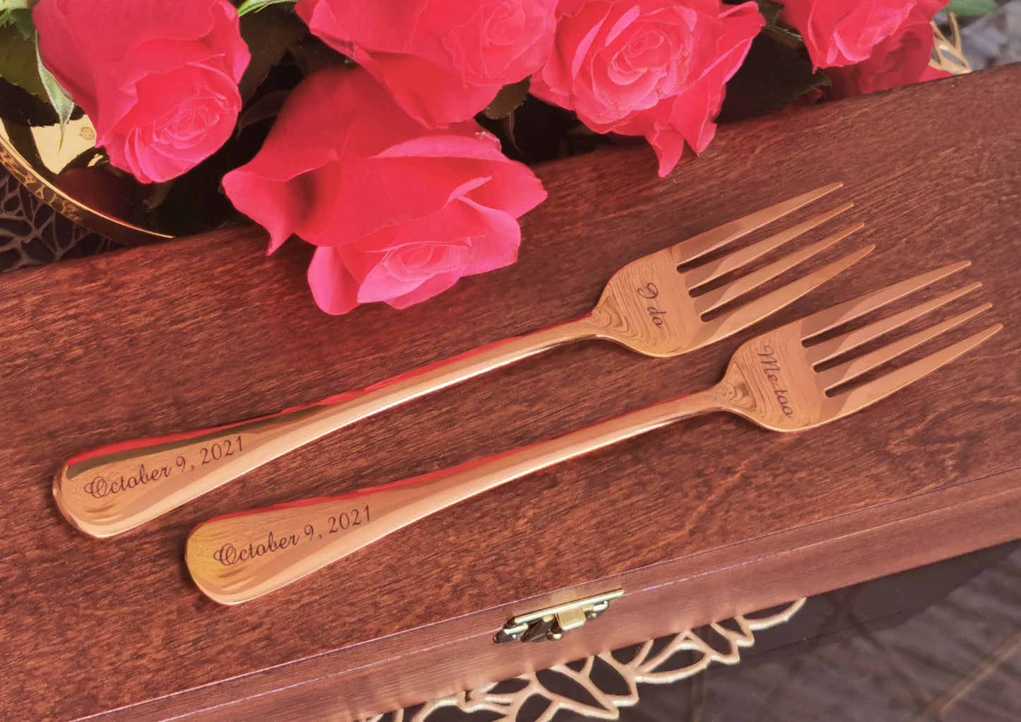 Two forks for wedding cake ceremony Engraved cutlery for couple Personalized bride groom wife husband gift Anniversary birthday keepsake