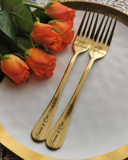Two forks for wedding cake ceremony Engraved cutlery for couple Personalized bride groom wife husband gift Anniversary birthday keepsake