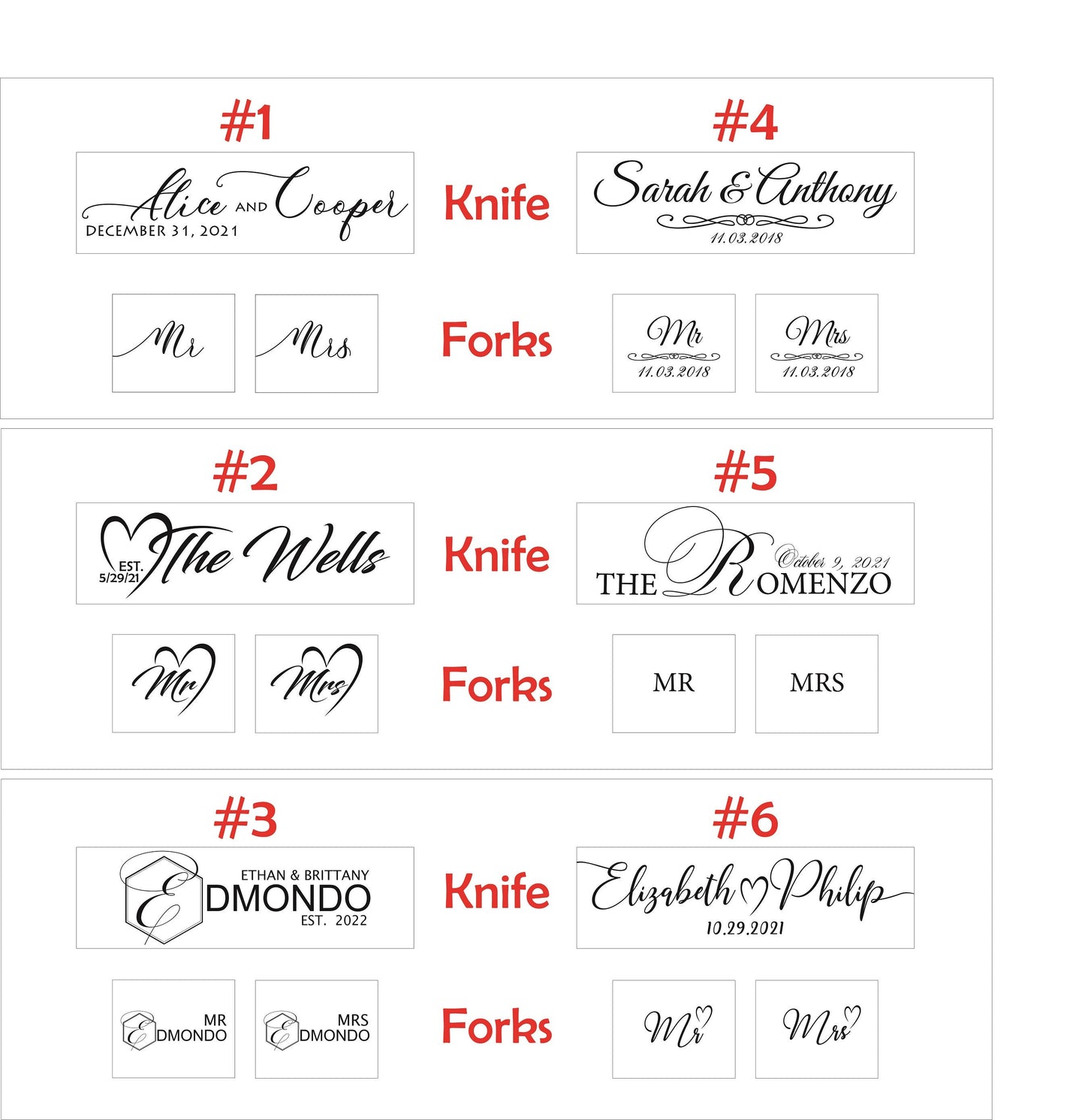 Personalized Wedding Cake Knife and Forks Set: Engraved Bridal Shower Gift