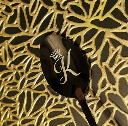 Engraved spoon with name initial letter Personalized cutlery for boyfriend Dad's black spoon gift, Customized Christmas present for husband