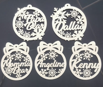 Personalized Wooden Snowflake Ornament Set: Laser Cut Christmas Baubles