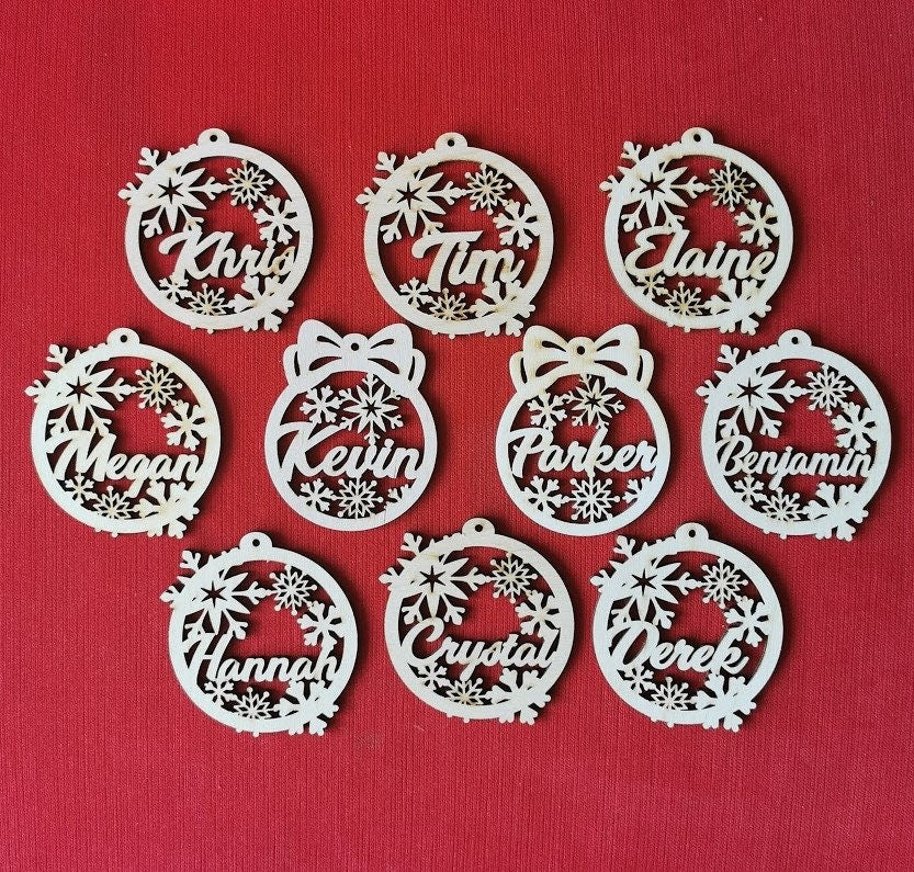 Personalized Wooden Snowflake Ornament Set: Laser Cut Christmas Baubles