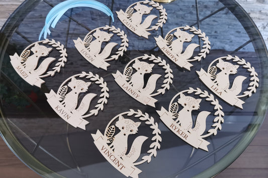 Personalized Wooden Christmas Ornament: Laser Cut Fox Decor