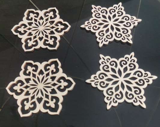 Laser Cut Wooden Snowflake Ornaments: Christmas Tree Decor, Set of 4