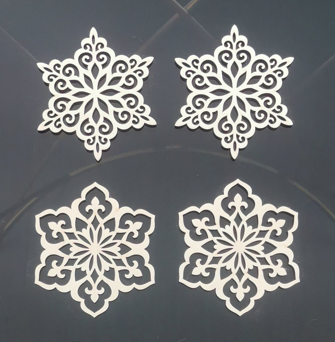 Laser Cut Wooden Snowflake Ornaments: Christmas Tree Decor, Set of 4