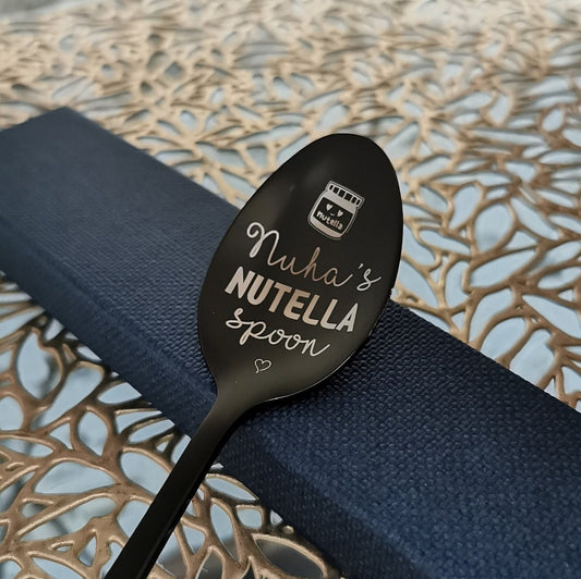 Personalized ice cream nutella spoon, Name engraved coffee tea latte loffel, Custom Christmas gift for mom dad, Gold black silver cutlery