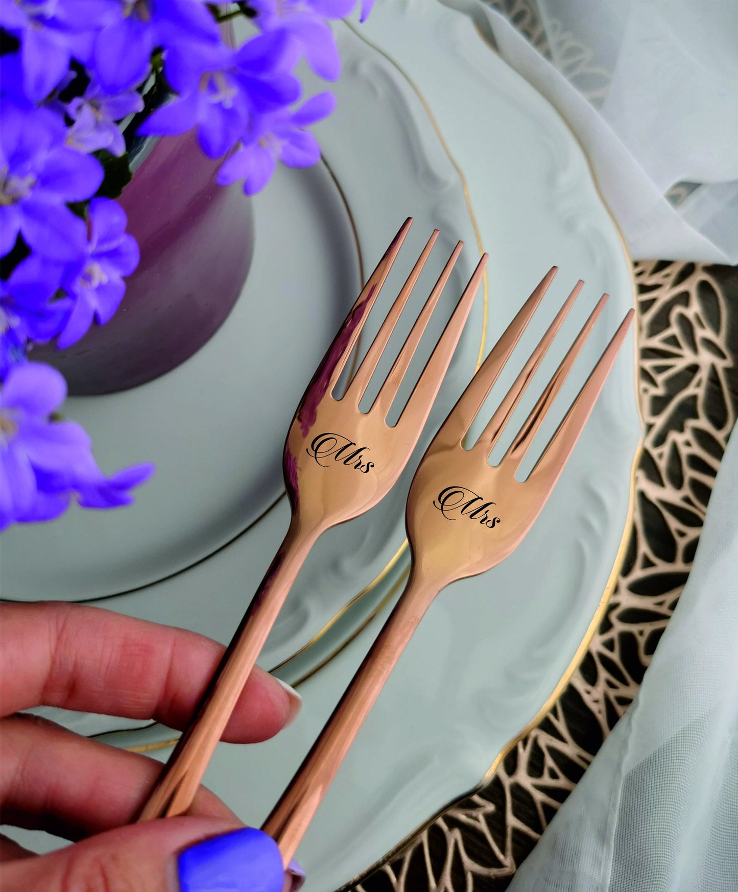 Custom Engraved Wedding Forks: Personalized Stainless Steel Cutlery Set