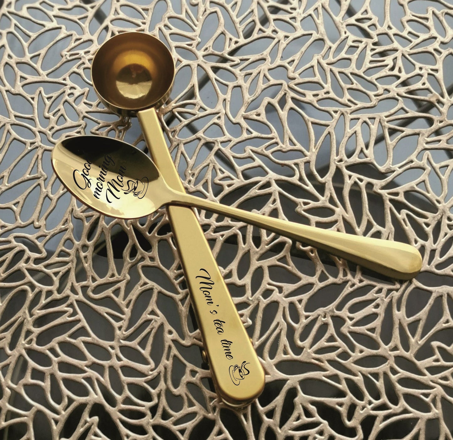 Personalized Coffee Spoon & Scoop Set: Engraved Stainless Steel Gift