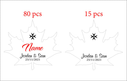 95 place cards with shipping to UK (80 with guests names, 15 without).