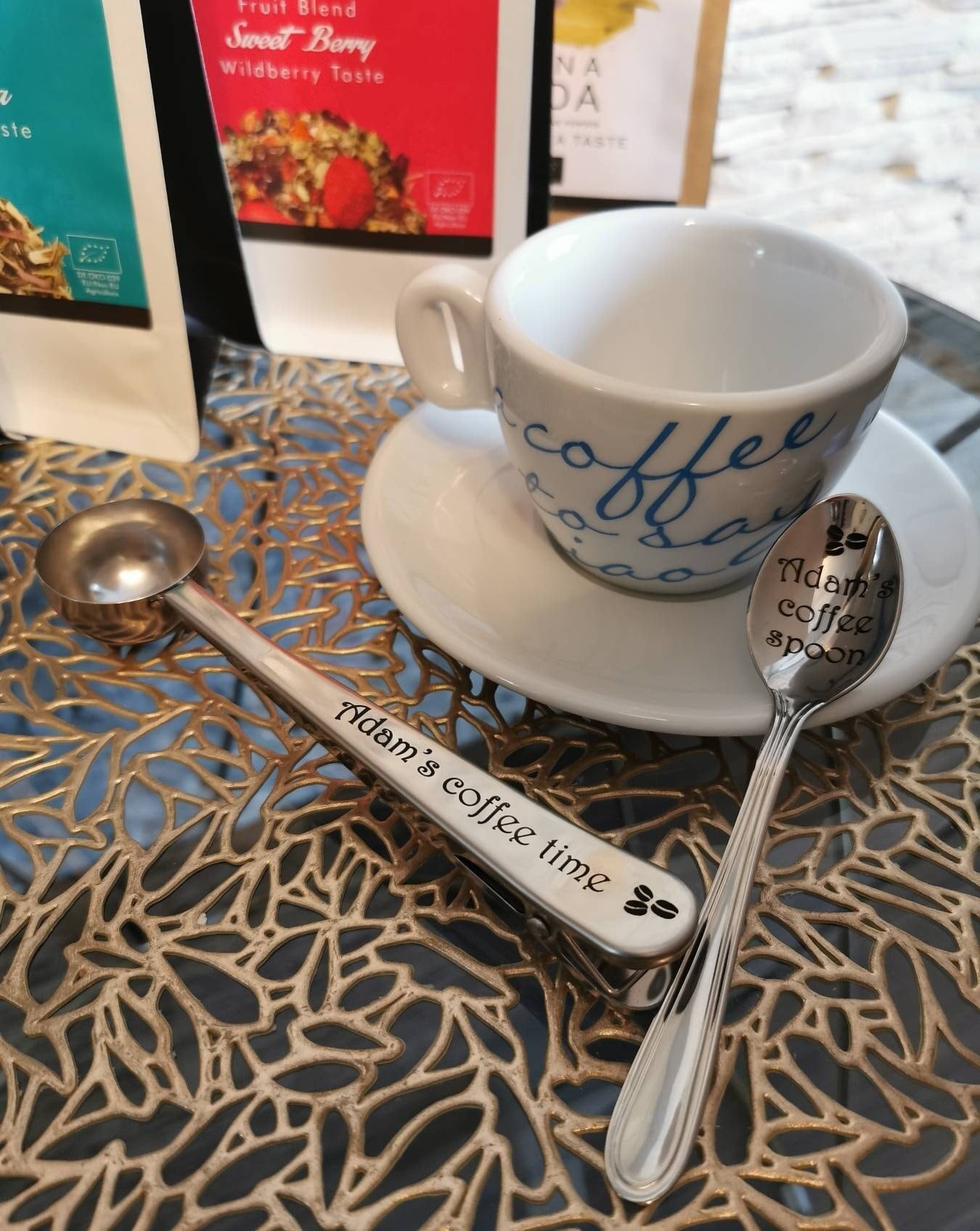 Engraved Stainless Steel Spoon & Scoop Set: Personalized Coffee Tea Gift