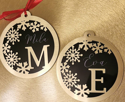 Personalized 3D Christmas Name Ornament: Laser Cut Black Gold Family Decoration for Xmas Tree or Gift Wrapping, Name Last Name Decor