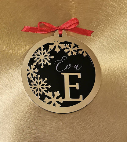 Personalized 3D Christmas Name Ornament: Laser Cut Black Gold Family Decoration for Xmas Tree or Gift Wrapping, Name Last Name Decor