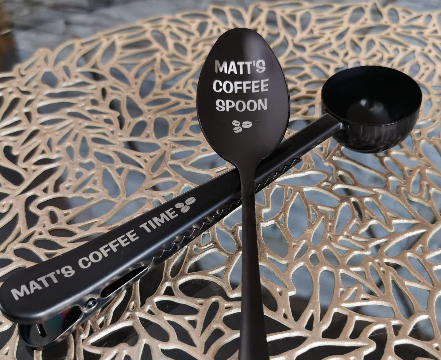 Personalized Coffee Spoon & Scoop Set: Engraved Stainless Steel Gift