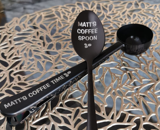 Personalized Coffee Spoon & Scoop Set: Engraved Stainless Steel Gift