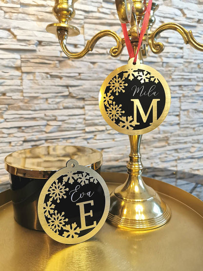 Personalized 3D Christmas Name Ornament: Laser Cut Black Gold Family Decoration for Xmas Tree or Gift Wrapping, Name Last Name Decor