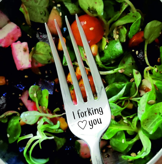 I forking love You gift for Boyfriend Girlfriend, Anniversary Valentines Day Birthday Present for Him, Engraved Fork for Wife Husband