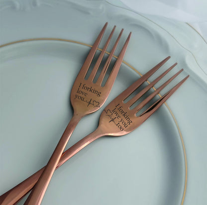 Valentines day engagement aniversary gift for couple, funny engraved forks, I forking love You cutlery, birthday gift for her him wife