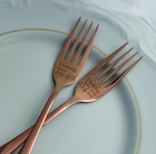 Valentines day engagement aniversary gift for couple, funny engraved forks, I forking love You cutlery, birthday gift for her him wife