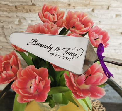 Personalized Cake Cutting Serving Tasting Kit: Engraved Stainless Steel Knife and Forks for Wedding Anniversary