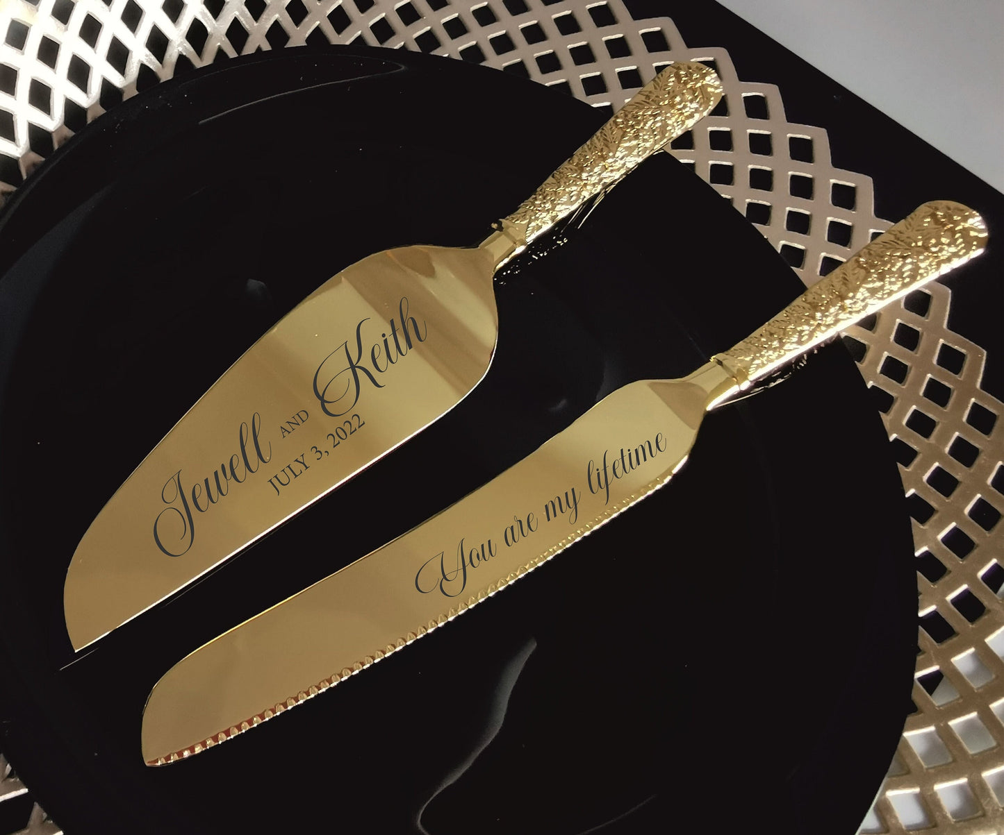 Gold Wedding Cake Knife Set: Personalized Engraved Bridal Shower Gift