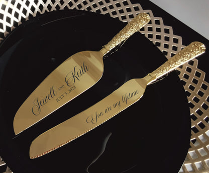 Personalized Gold Wedding Cake Slicer Set: Engraved Bridal Shower Gift