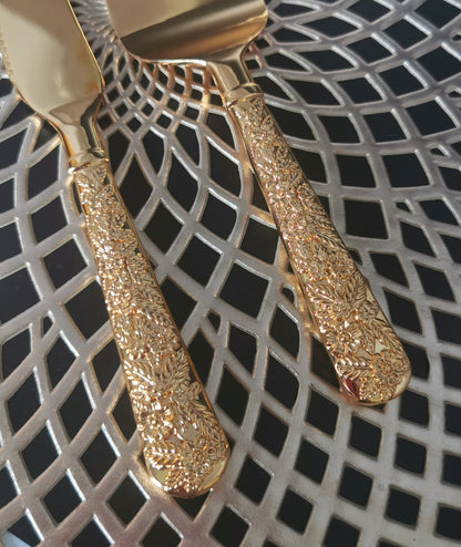 Gold Wedding Cake Cutting Set: Engraved Knife & Server, Bridal Shower Gift