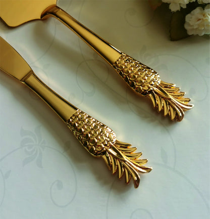 Personalized Gold Wedding Cake Knife and Server Set: Engraved Bridal Gift