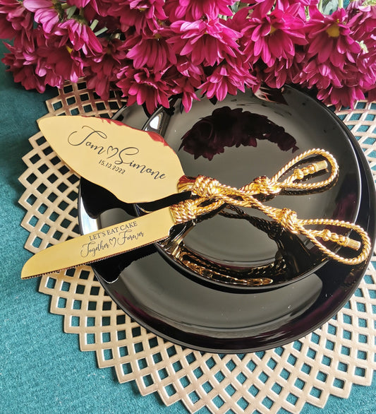 Personalized Gold Wedding Cake Knife and Server Set: Engraved Bridal Gift