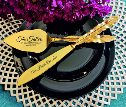 Personalized Gold Wedding Cake Slicer Set: Engraved Bridal Shower Gift