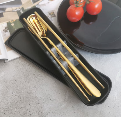 Personalized Chopsticks, Fork Spoon Set – Engraved Stainless Steel Cutlery with Case for Kids, Camping & Travel