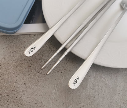 Personalized Chopsticks, Fork Spoon Set – Engraved Stainless Steel Cutlery with Case for Kids, Camping & Travel