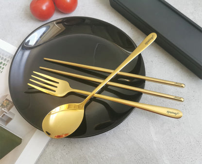 Personalized Chopsticks, Fork Spoon Set – Engraved Stainless Steel Cutlery with Case for Kids, Camping & Travel