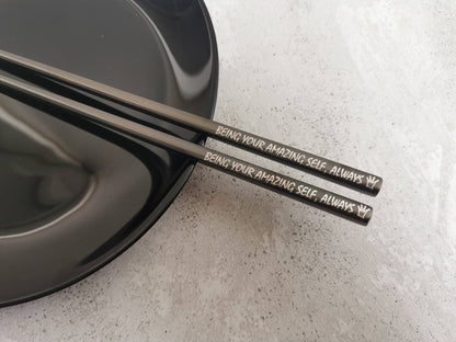 Cute Personalized Chopsticks Set for Sushi Ramen: Laser Engraved Metal Cutlery with Name and Zodiac Sign, Unique Christmas Gift for Him Her