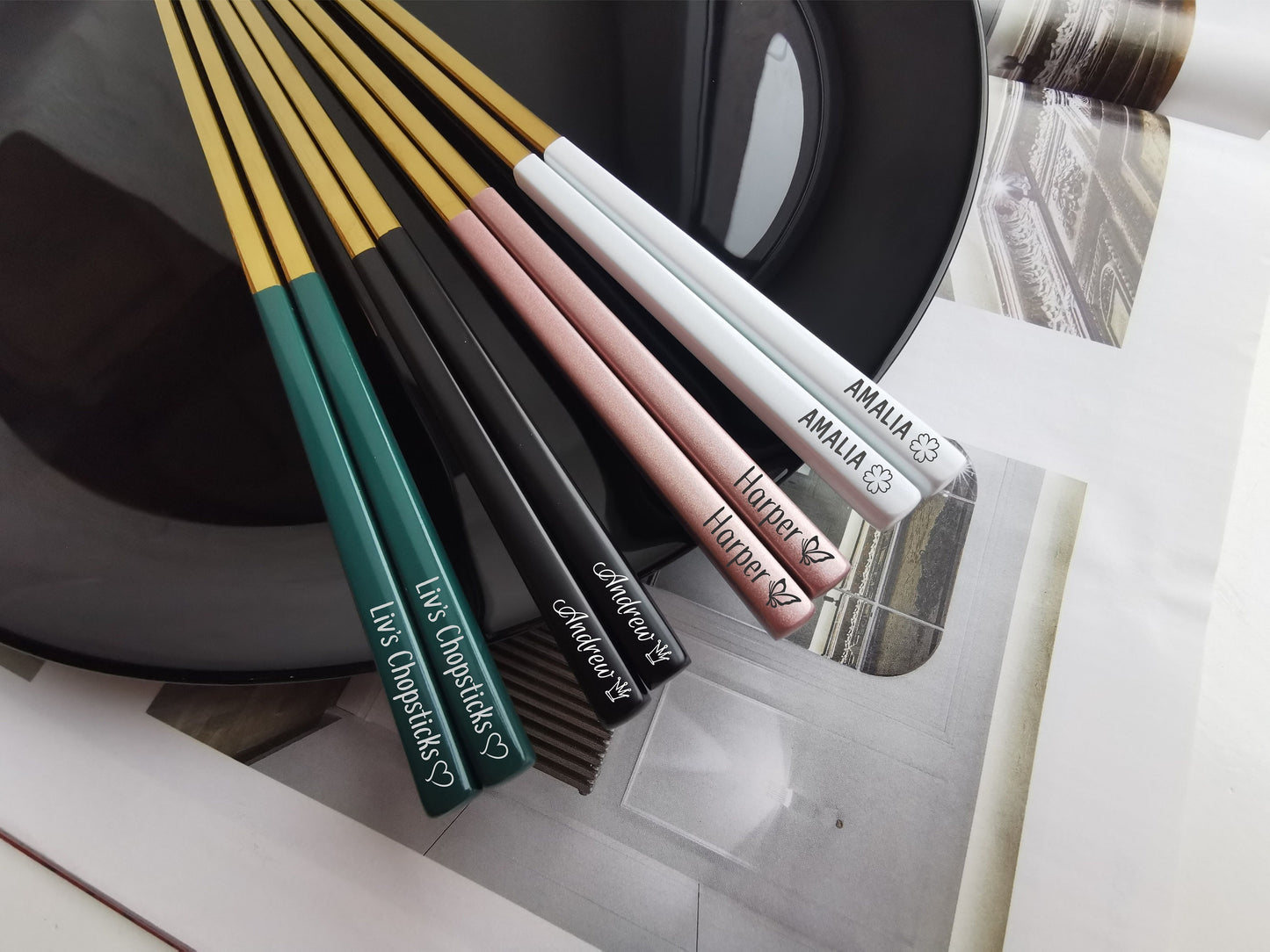 Personalized Colorful Chopsticks Set, Custom Engraved Gift for Sushi Lovers, Metal GIFT WRAPPED Cutlery Kit for Husband, Wife or Friends