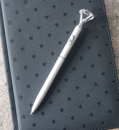 Personalized Diamond Pen Engraved Wedding Bridal Shower Favor for Guest Bridesmaid Inspired Gift Custom Name Text Crystal Ballpoint for Her