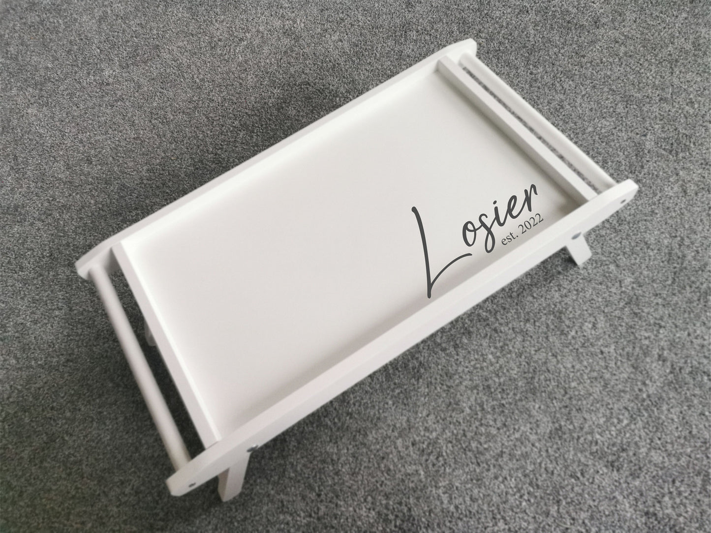 Personalized Wooden Bed Tray Table: Custom Engraved Lap Desk with Folding Legs