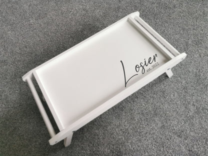 Personalized Wooden Bed Tray Table: Custom Engraved Lap Desk with Folding Legs