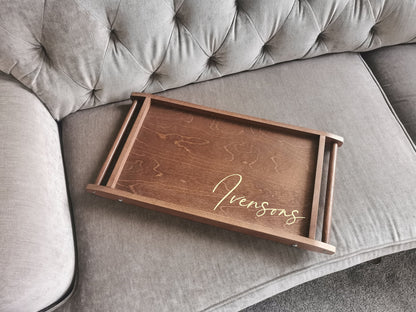 Personalized Wooden Bed Tray Table: Custom Engraved Lap Desk with Folding Legs