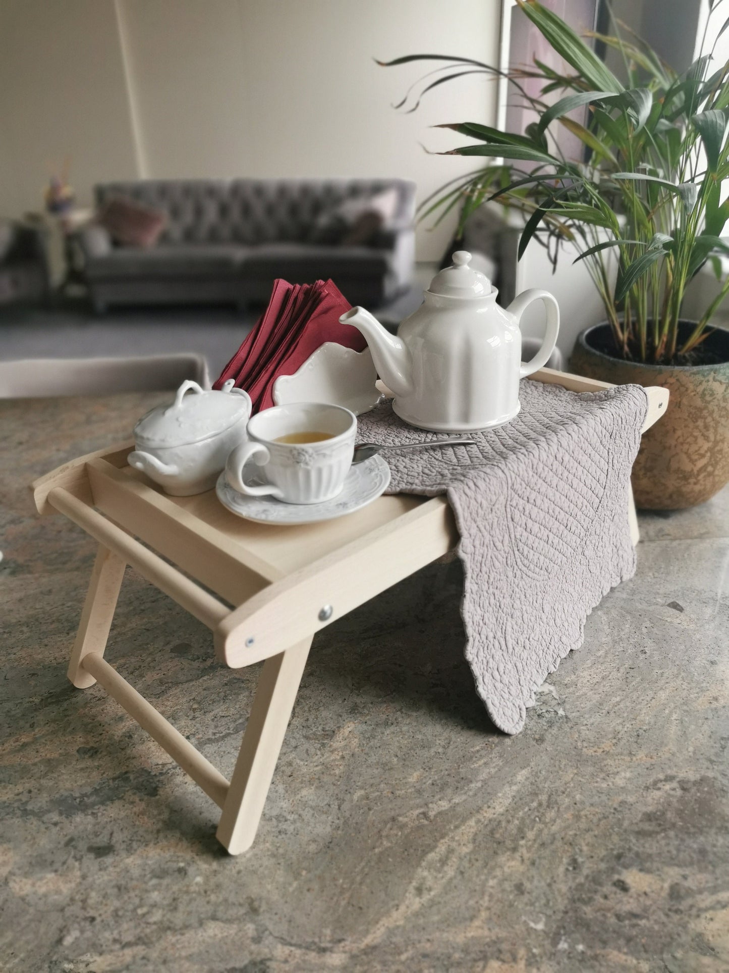 Personalized Wooden Bed Tray Table: Custom Engraved Lap Desk with Folding Legs