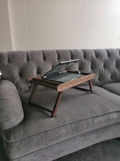 Personalized Breakfast Tray with Legs, Wooden Folding Laptop Desk with Engraved Name, Logo, Adjustable Bed Tray Table for Morning Coffee