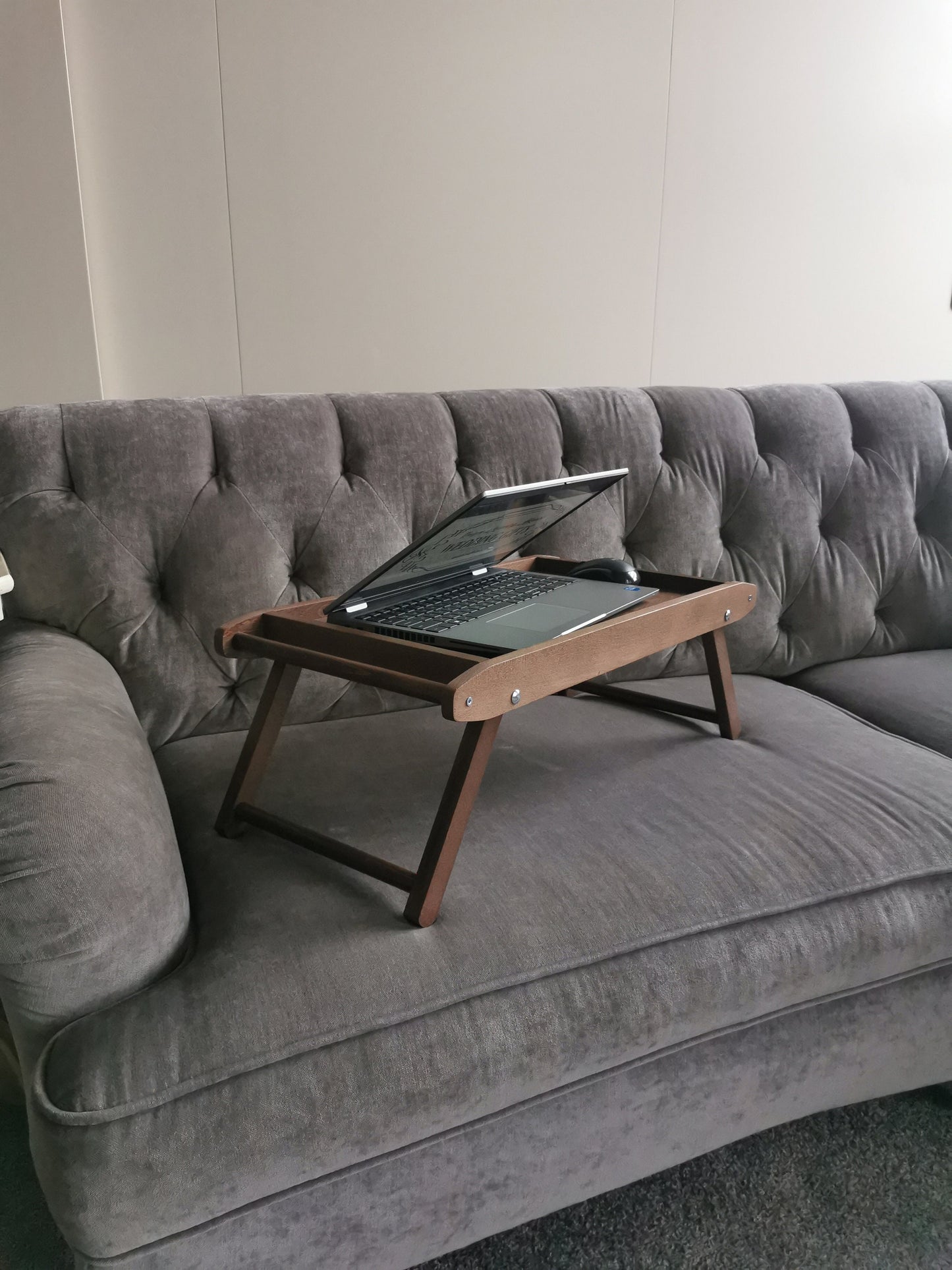 Personalized Wooden Bed Tray Table: Custom Engraved Lap Desk with Folding Legs