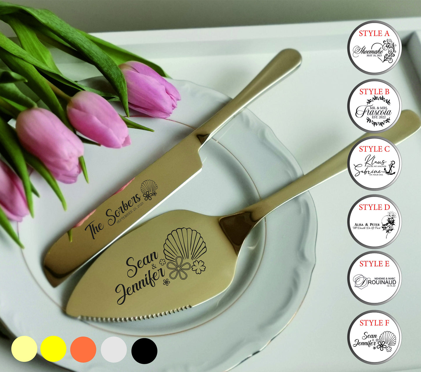 Personalized Gold Wedding Cake Cutter Set: Engraved Anniversary Keepsake