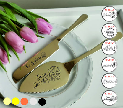Personalized Gold Wedding Cake Cutter Set: Engraved Anniversary Keepsake
