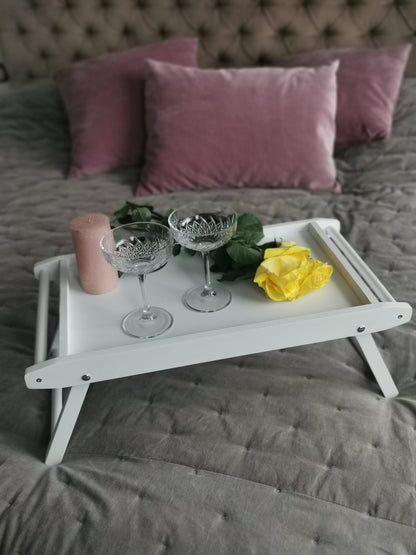 Personalized Wooden Bed Tray Table: Custom Engraved Lap Desk with Folding Legs