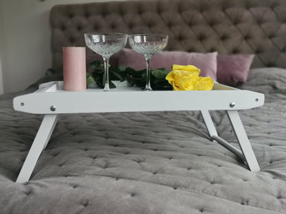 Personalized Wooden Bed Tray Table: Custom Engraved Lap Desk with Folding Legs