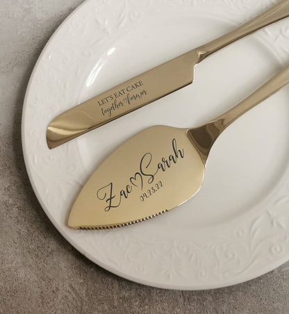 Black Wedding Cake Cutting Set: Personalized Engraved Stainless Steel Server