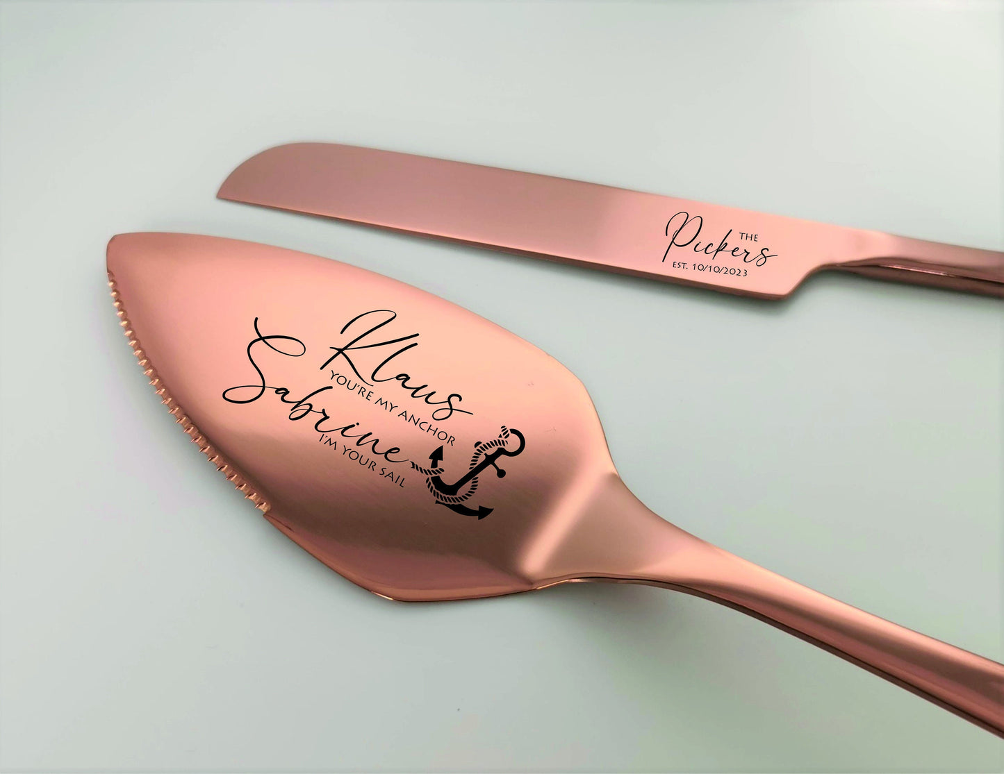 Personalized Black Wedding Cake Serving Set: Gothic Halloween Skeletons Knife