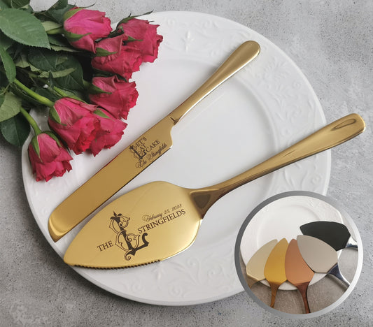 Personalized Wedding Cake Knife and Server Set: Engraved Stainless Steel