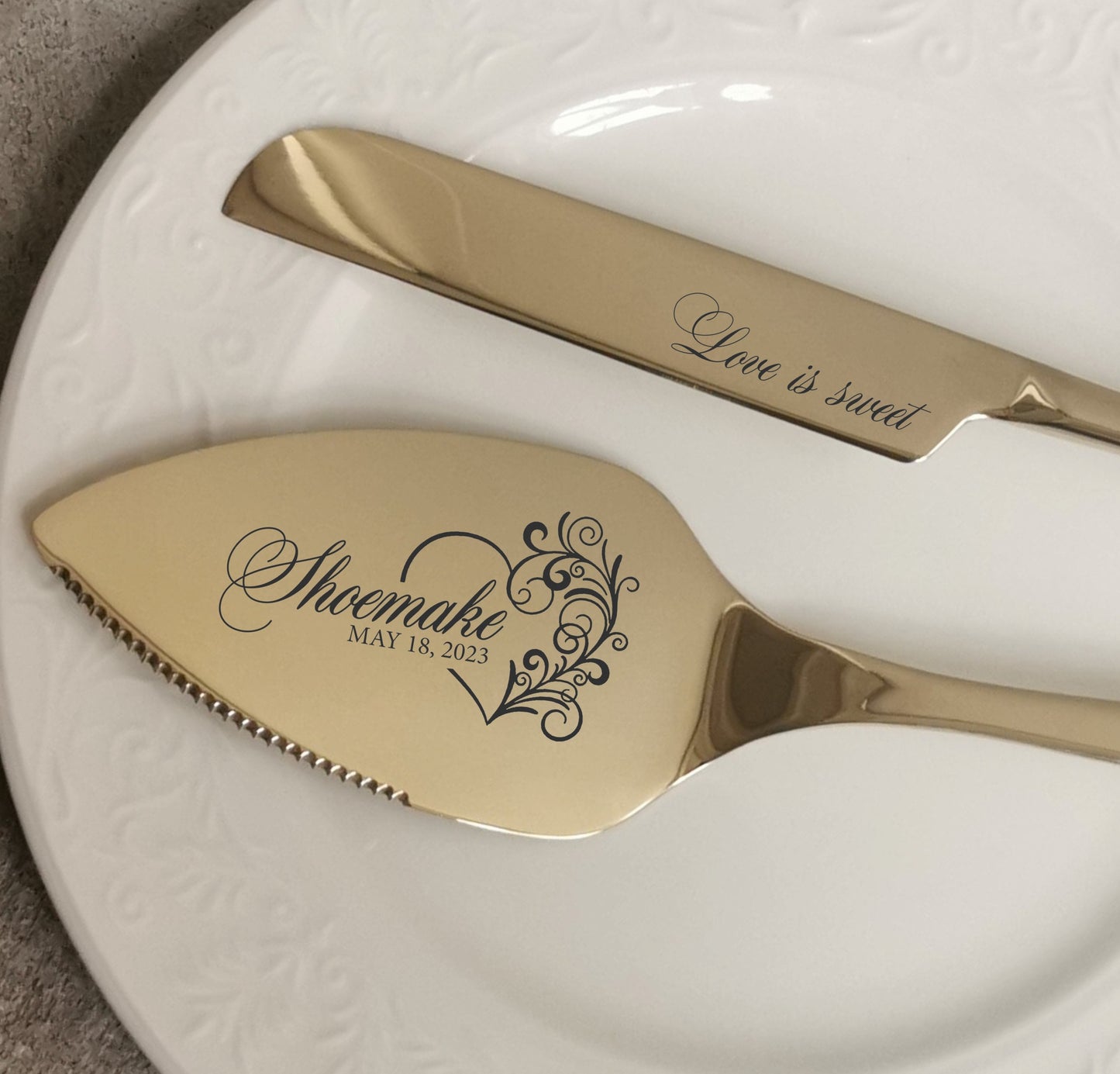 Wedding cake serving set, Personalized Birthday Anniversary Knife Server Gift Custom engraved black gothic keepsake My anchor Love Present